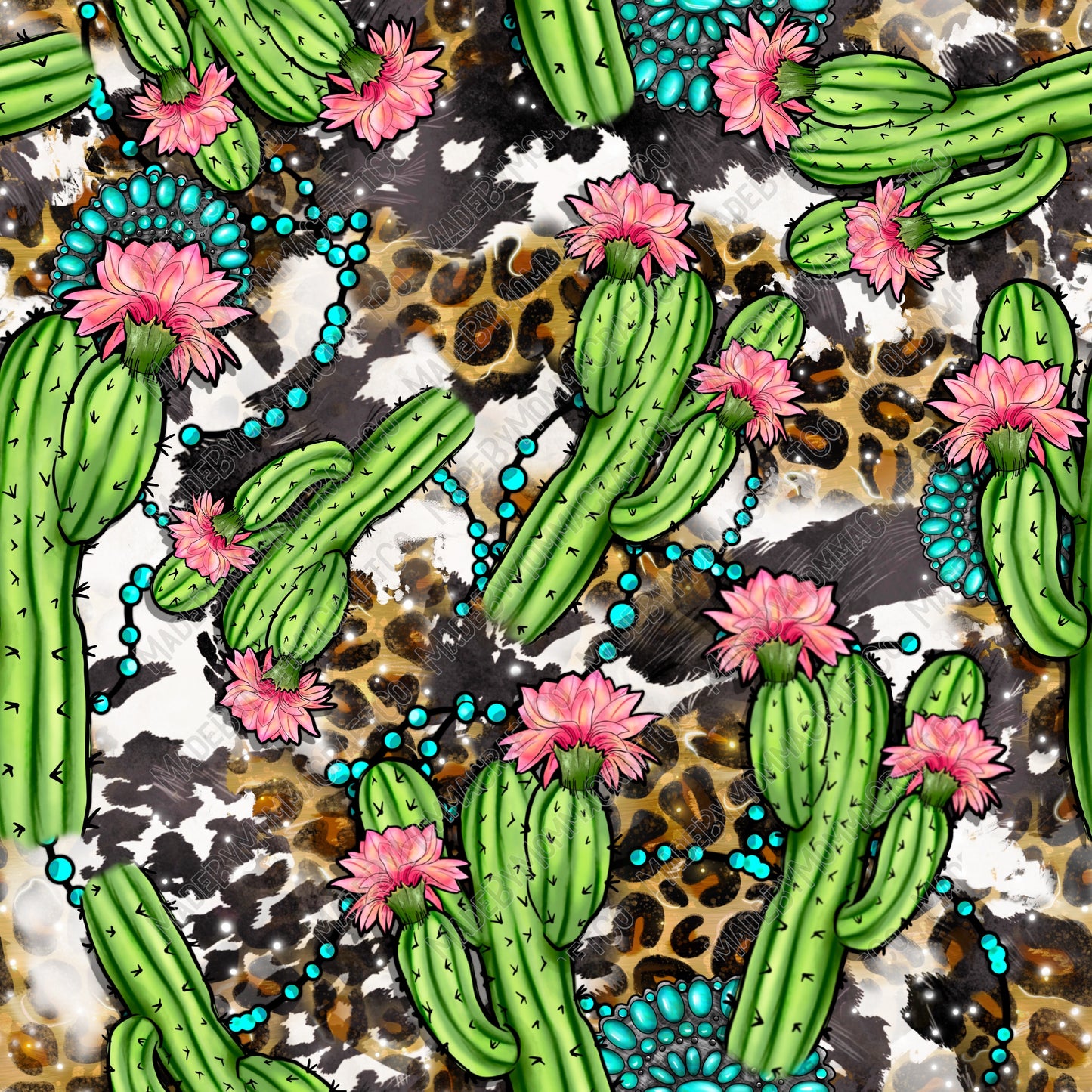 Western Cactus And Turquoise - Vinyl Or Waterslide Seamless Wrap