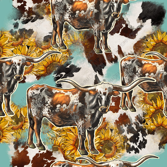 Western Cow And Sunflowers - Vinyl Or Waterslide Seamless Wrap