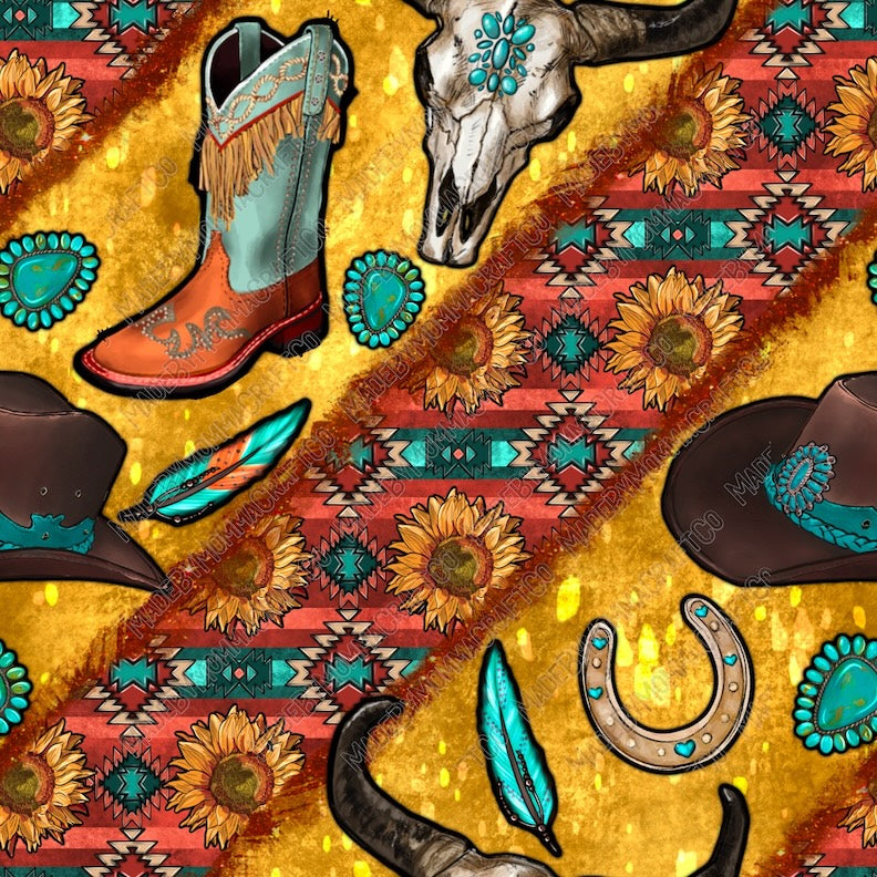 Western Cowboy Bull Skull - Vinyl Or Waterslide Seamless Wrap