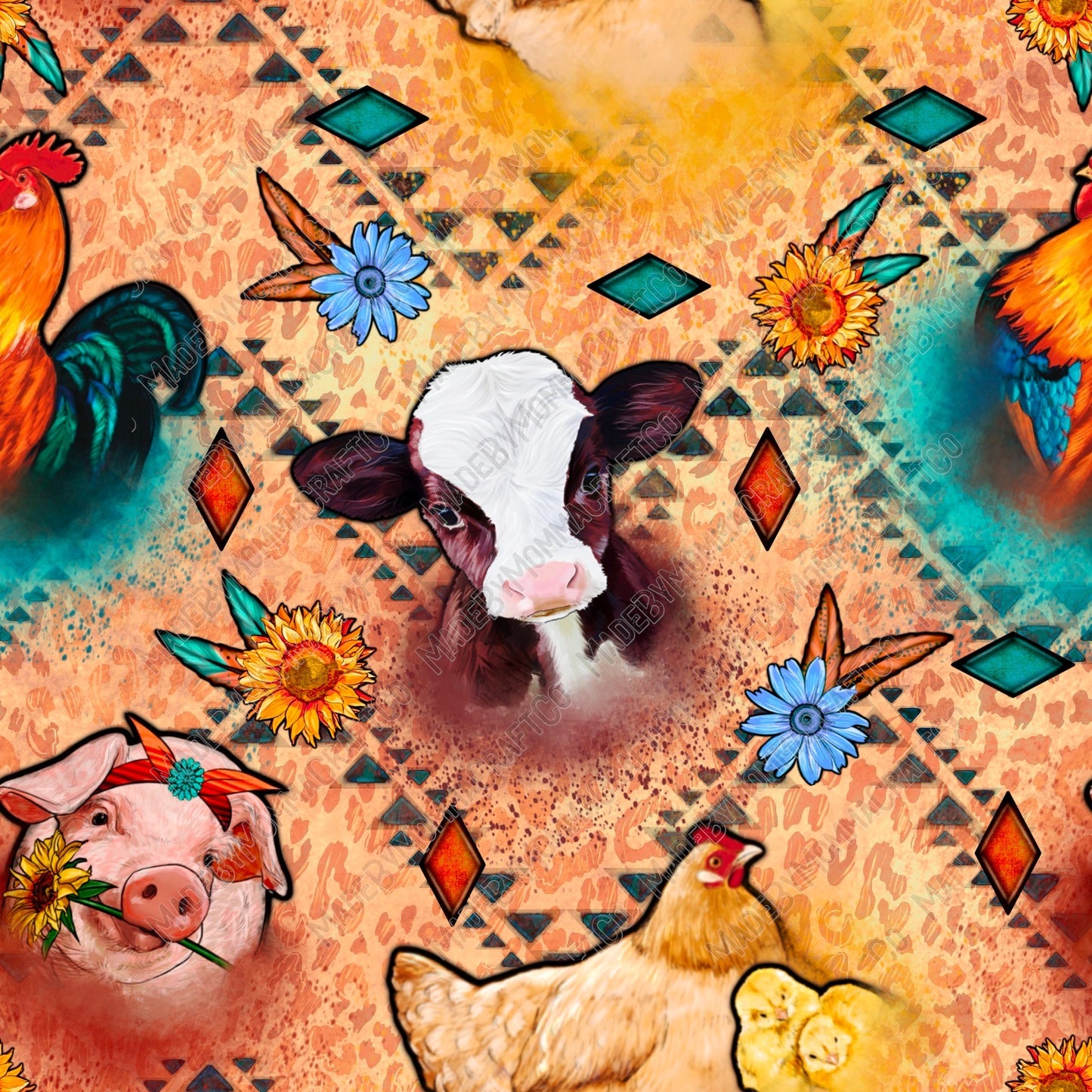 Western Farm Animals - Vinyl Or Waterslide Seamless Wrap