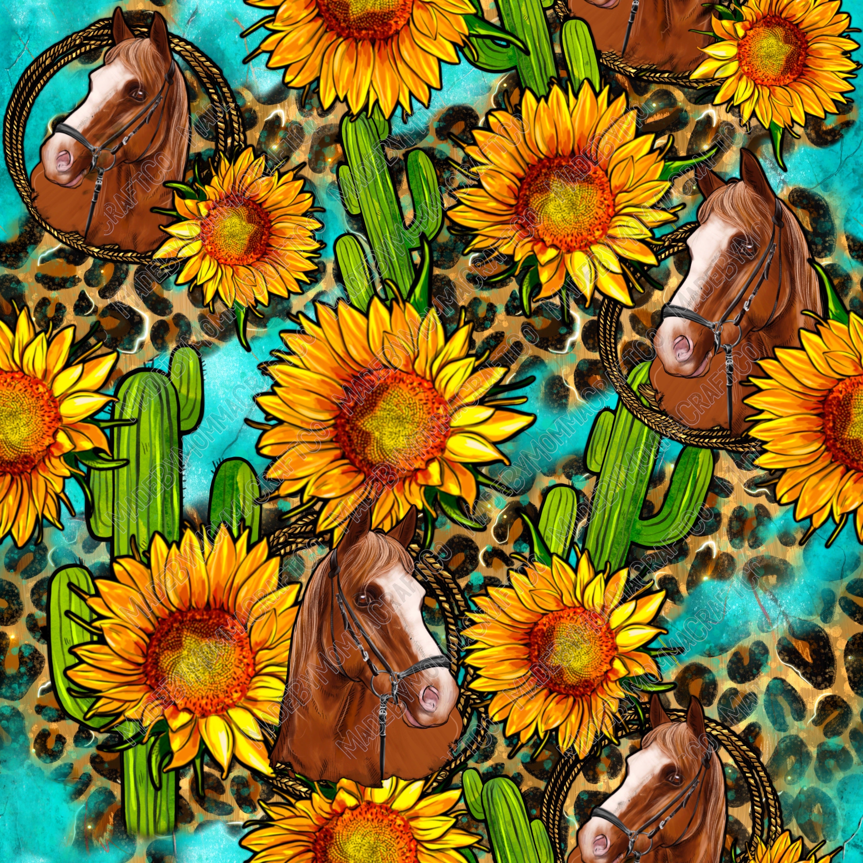 Western Horse Cactus And Sunflower - Vinyl Or Waterslide Seamless Wrap