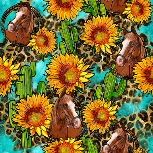 Western Horse Cactus And Sunflower - Vinyl Or Waterslide Seamless Wrap