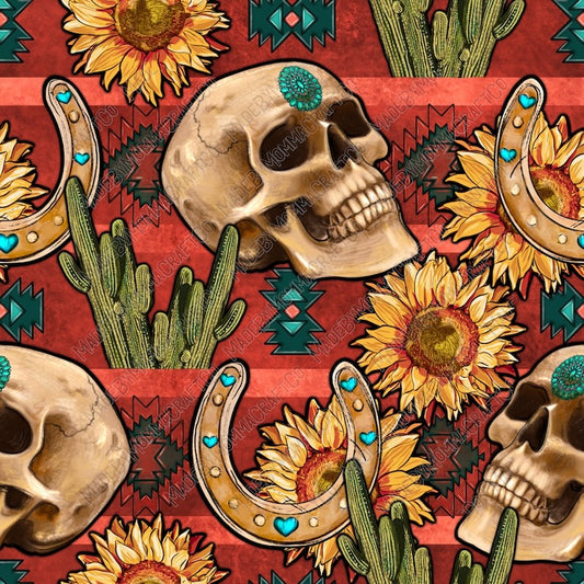 Western Skull Aztec - Vinyl Or Waterslide Seamless Wrap
