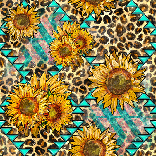 Western Sunflowers And Leopard With Aztec - Vinyl Or Waterslide Seamless Wrap