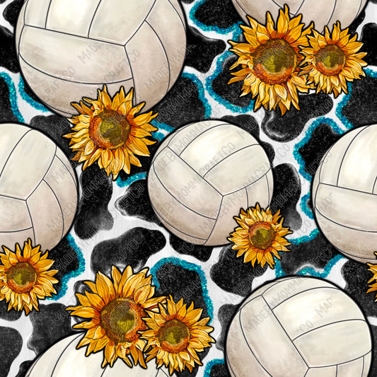 Western Volleyball Sunflowers With Cowhide - Vinyl Or Waterslide Seamless Wrap