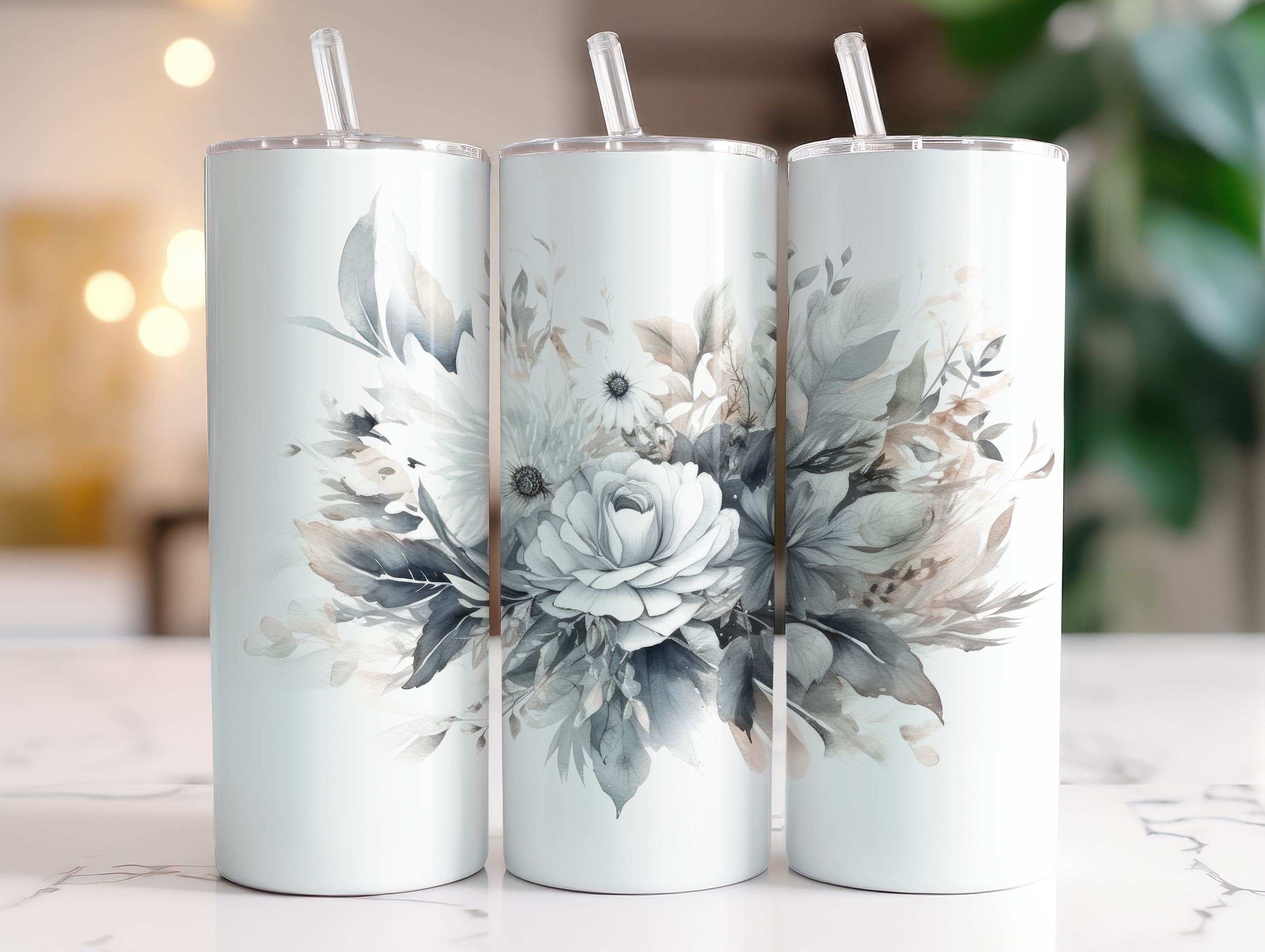 White Winter Bouquet - Sublimation or Waterslide Wrap - 20oz and 30oz