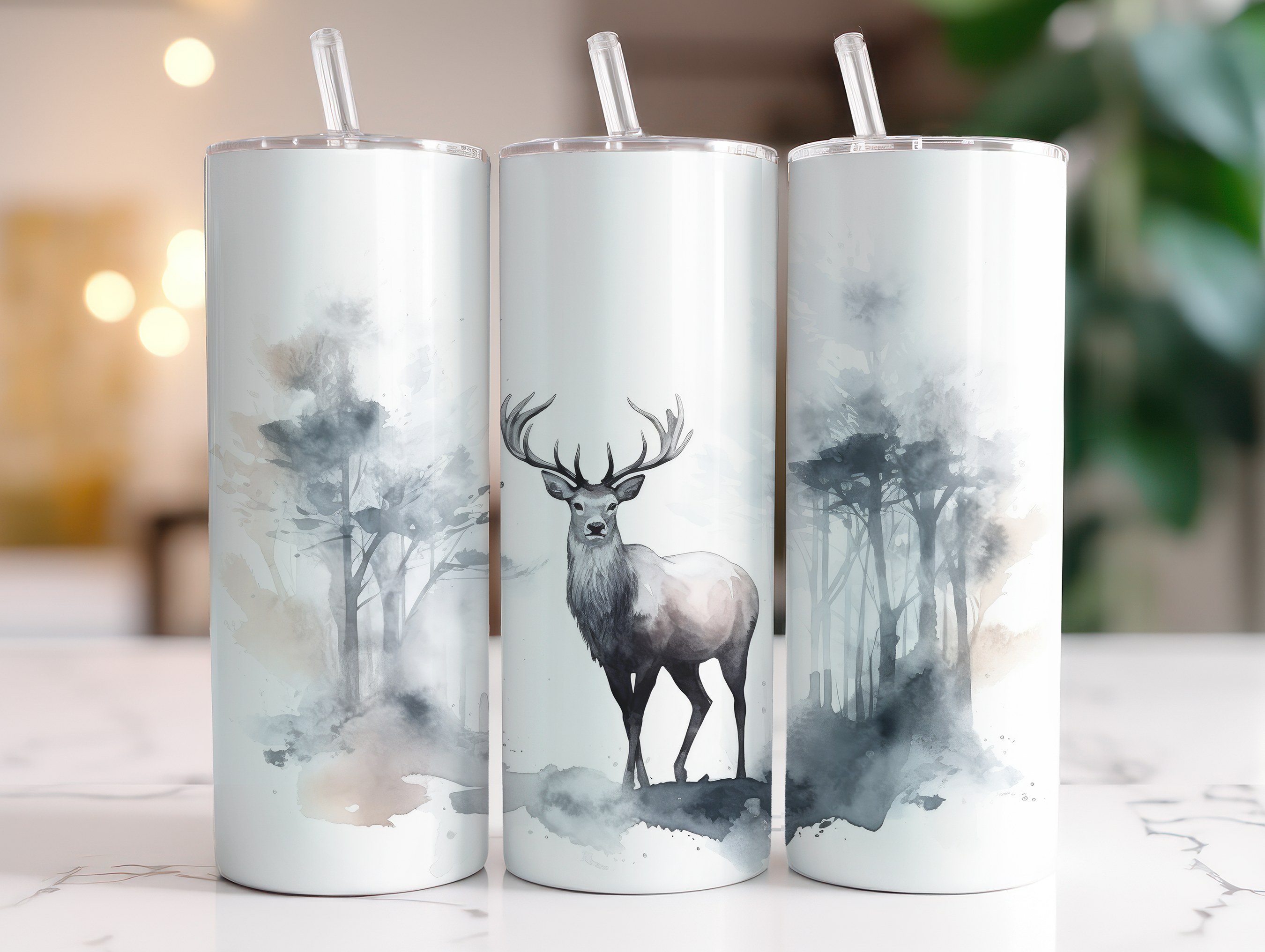 White Winter Deer - Sublimation or Waterslide Wrap - 20oz and 30oz