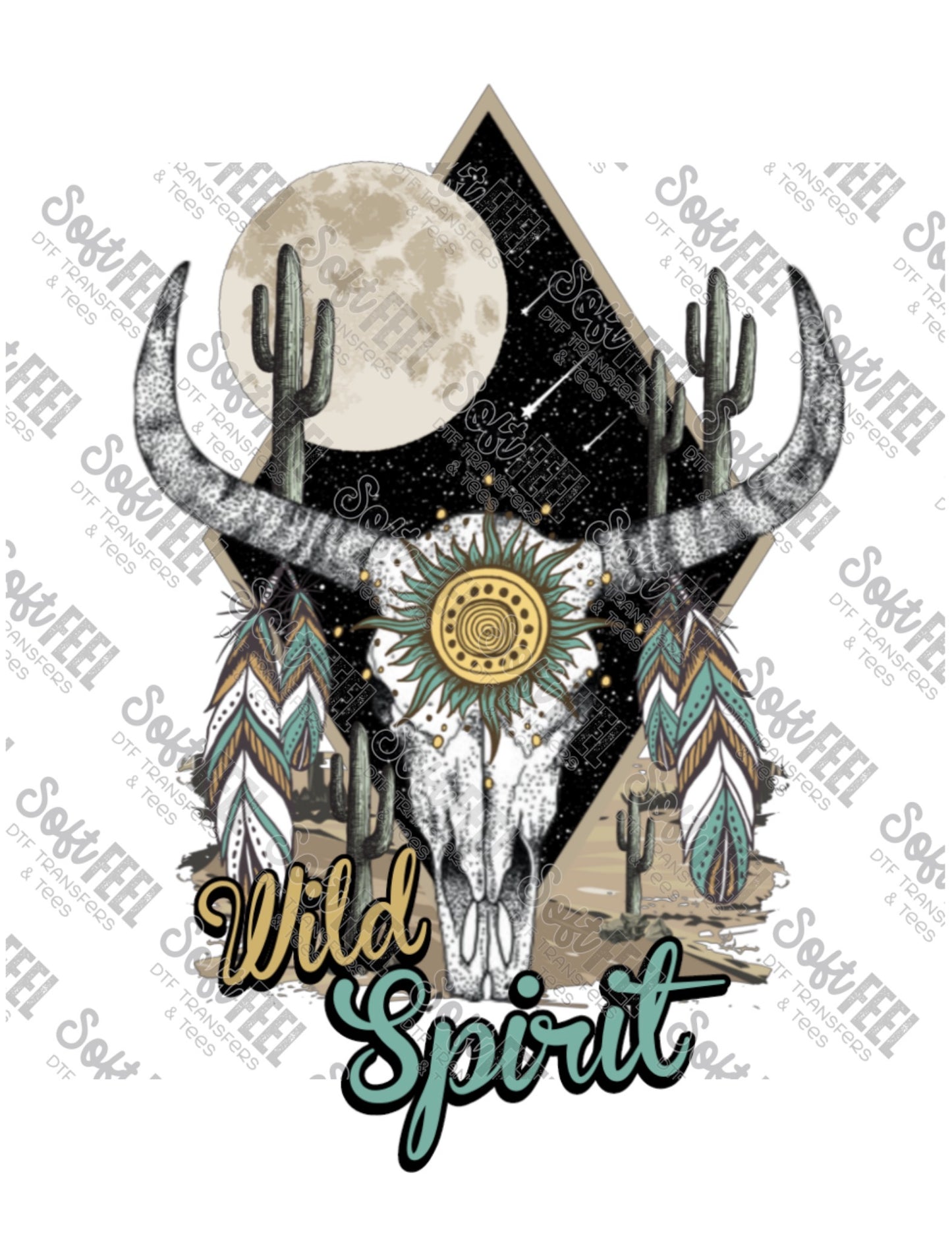 Wild Spirit Aztec Skull - Country Western / Gypsy - Direct To Film Transfer / DTF - Heat Press Clothing Transfer