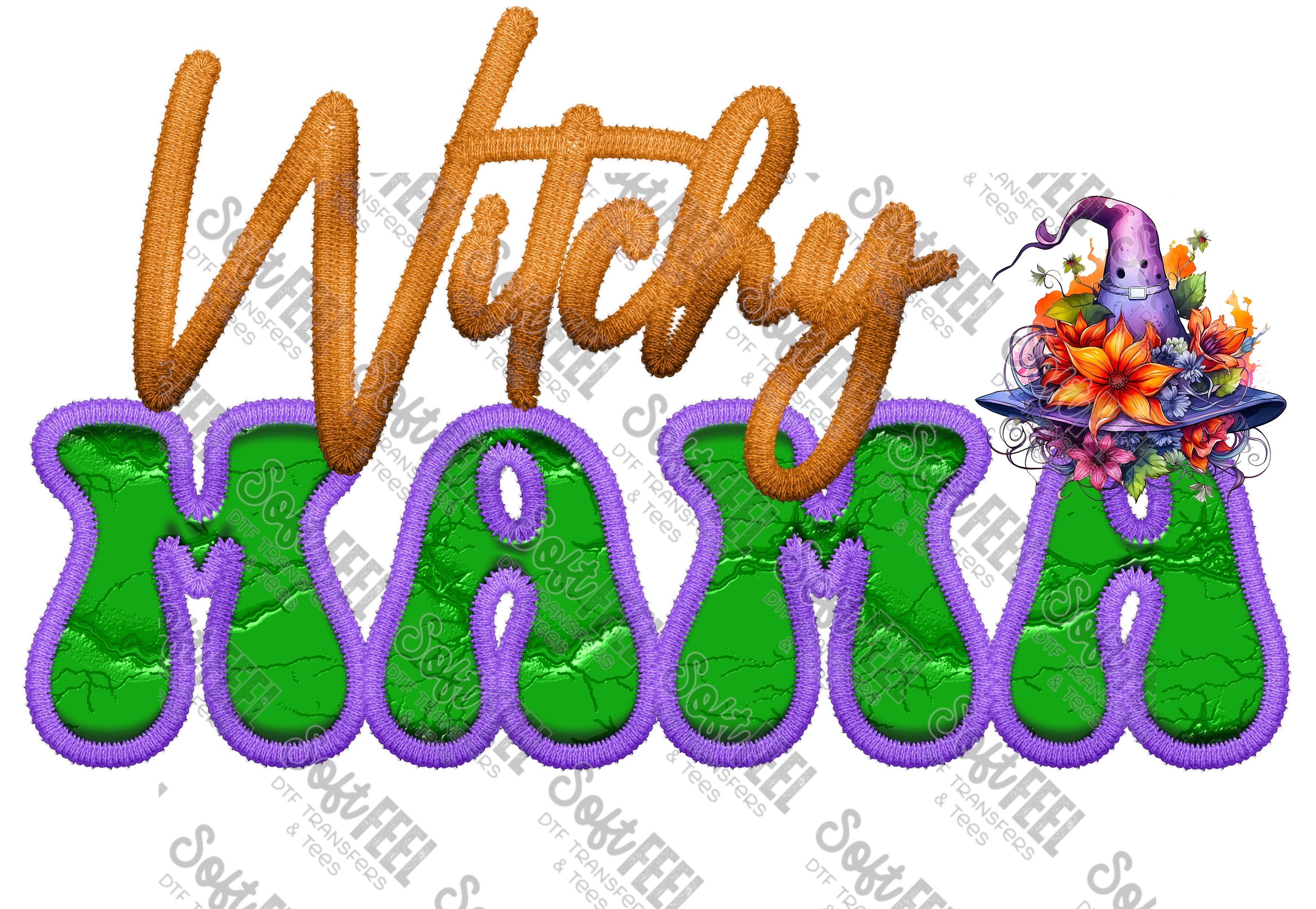 Witchy Mama Embroidery - Halloween / Women&#39;s - Direct To Film Transfer / DTF - Heat Press Clothing Transfer
