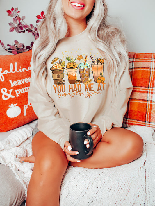 YOU HAD ME AT PUMPKIN SPICE coffee cups- Fall - Direct To Film Transfer / DTF - Heat Press Clothing Transfer