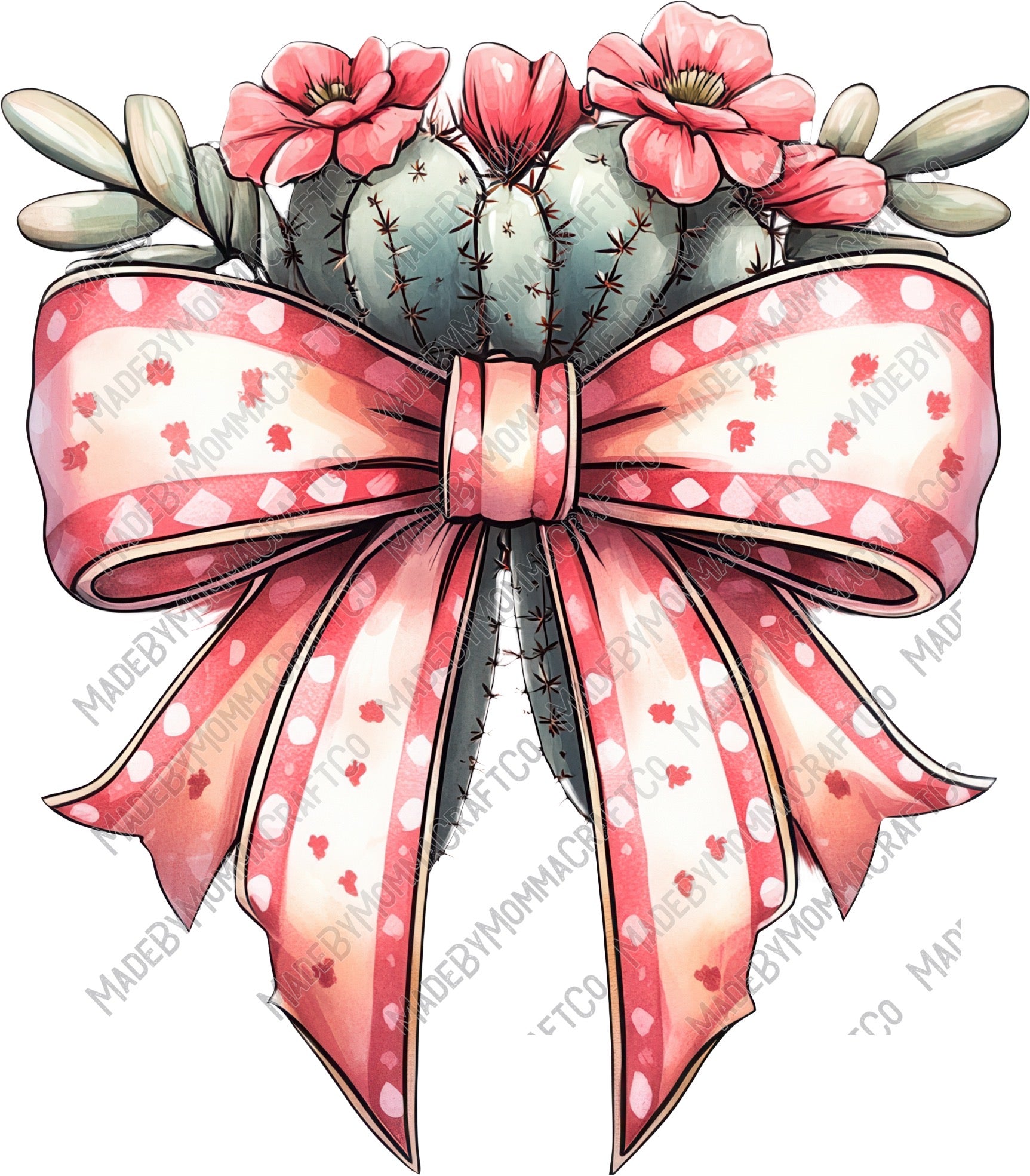 Tumbler Bow Coral and Cactus - Country Western -Cheat Clear Waterslide™ or White Cast Sticker