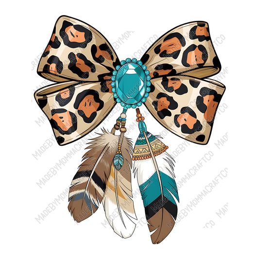 Tumbler Bow Leopard Turquoise Concho and Feathers- Country Western -Cheat Clear Waterslide™ or White Cast Sticker