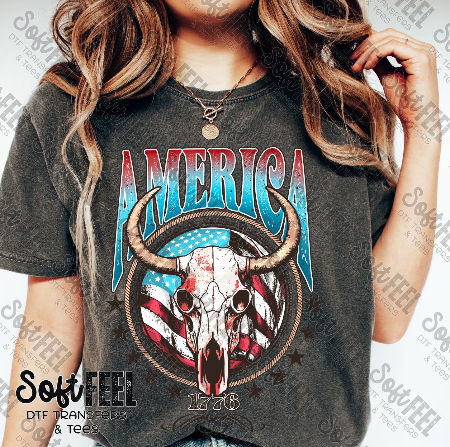 America 1776 Skull - Patriotic - Direct To Film Transfer / DTF - Heat Press Clothing Transfer