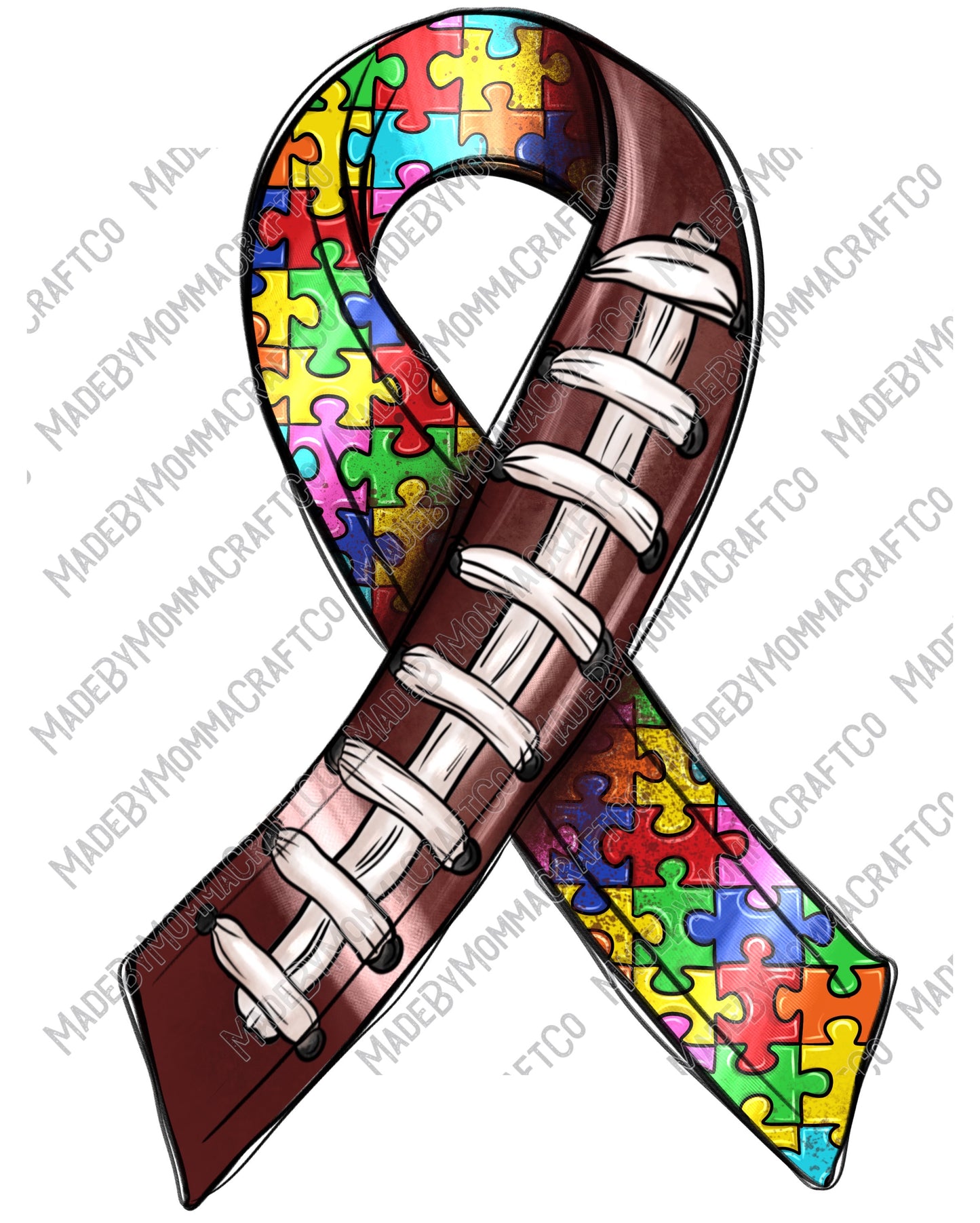 American Football Autism Ribbon - Autism / Sports - Cheat Clear Waterslide™ or White Cast Sticker