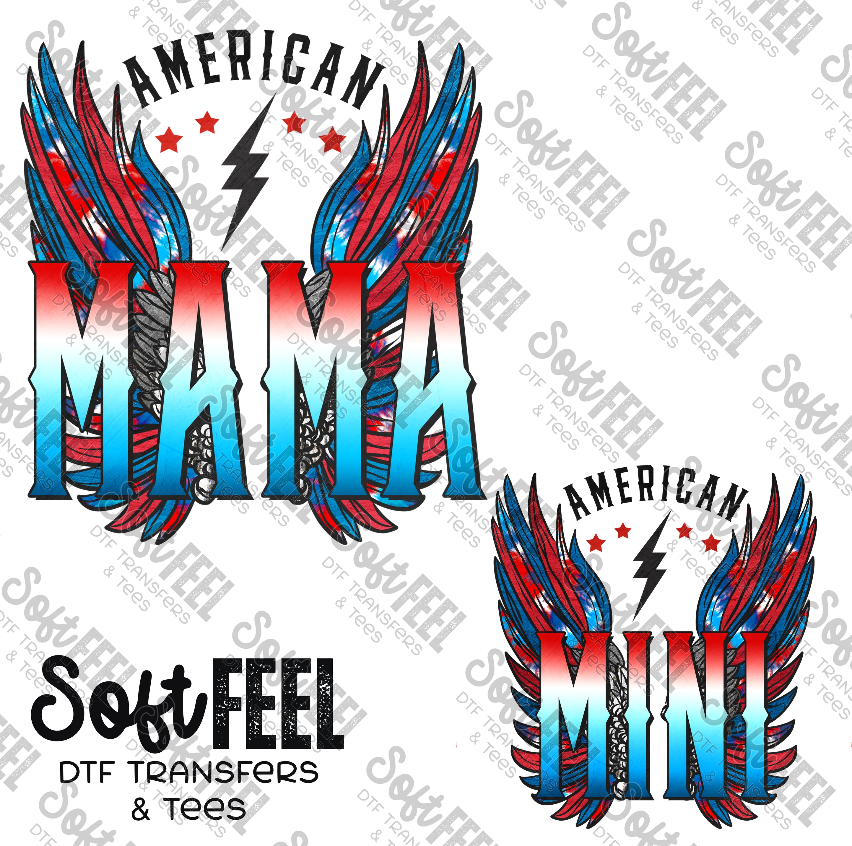 Mama Mini American Wings - Mama Mini Set / Youth / Women&#39;s - Direct To Film Transfer / DTF - Heat Press Clothing Transfer