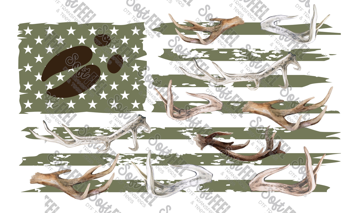 Antler Flag - Hunting - Direct To Film Transfer / DTF - Heat Press Clothing Transfer