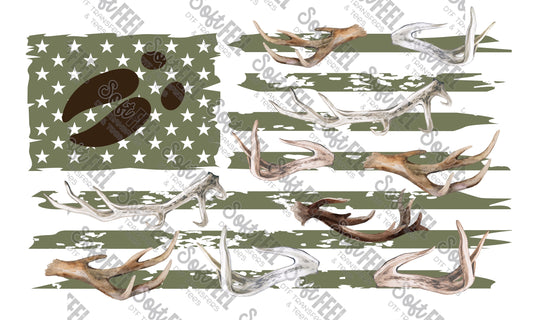 Antler Flag - Hunting - Direct To Film Transfer / DTF - Heat Press Clothing Transfer