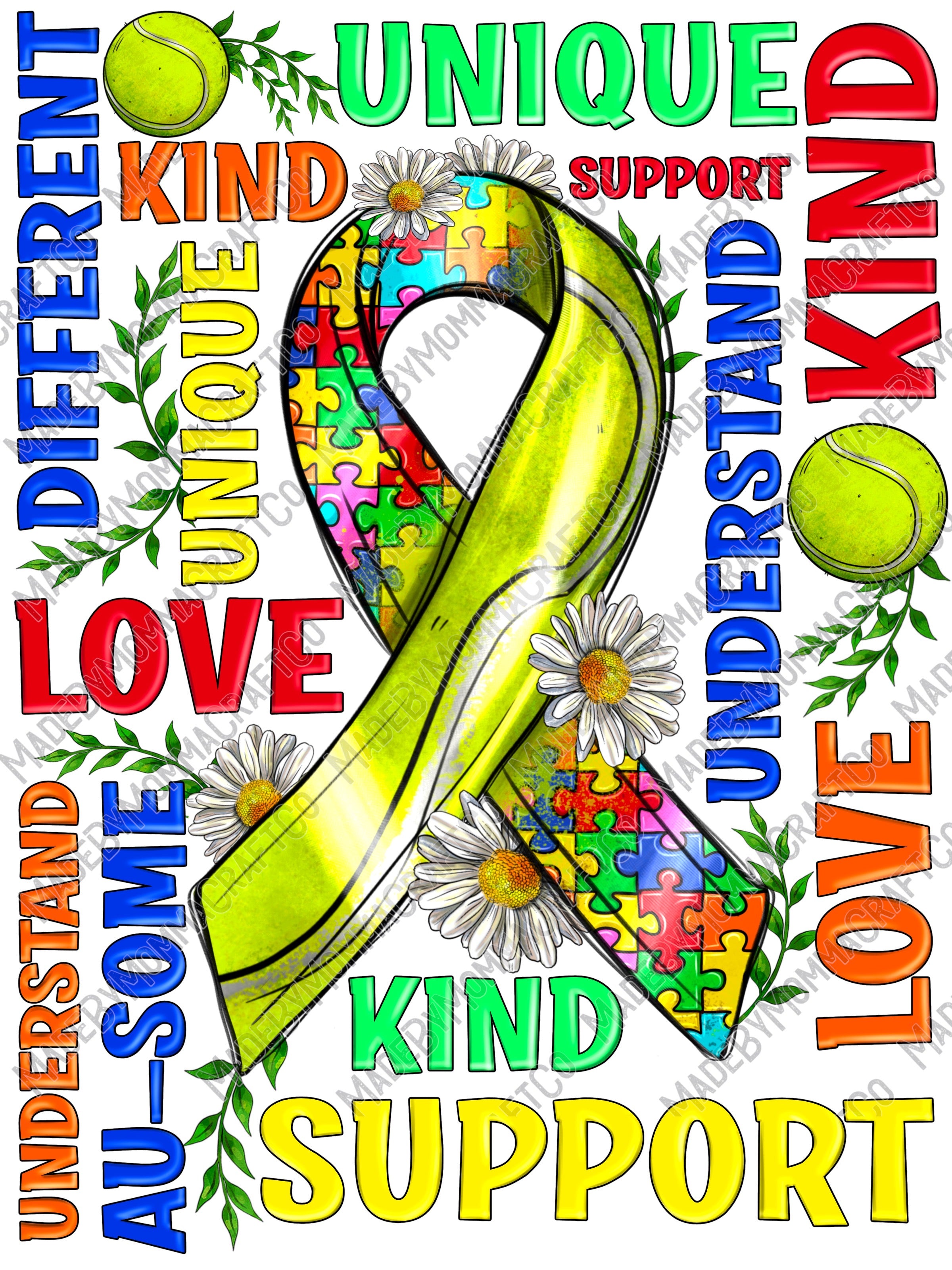 Autism Tennis Ribbon - Autism / Sports - Cheat Clear Waterslide™ or White Cast Sticker