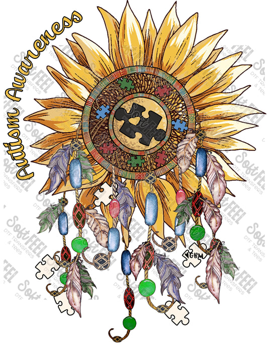 Autism Sunflower Dreamcatcher - Autism - Direct To Film Transfer / DTF - Heat Press Clothing Transfer