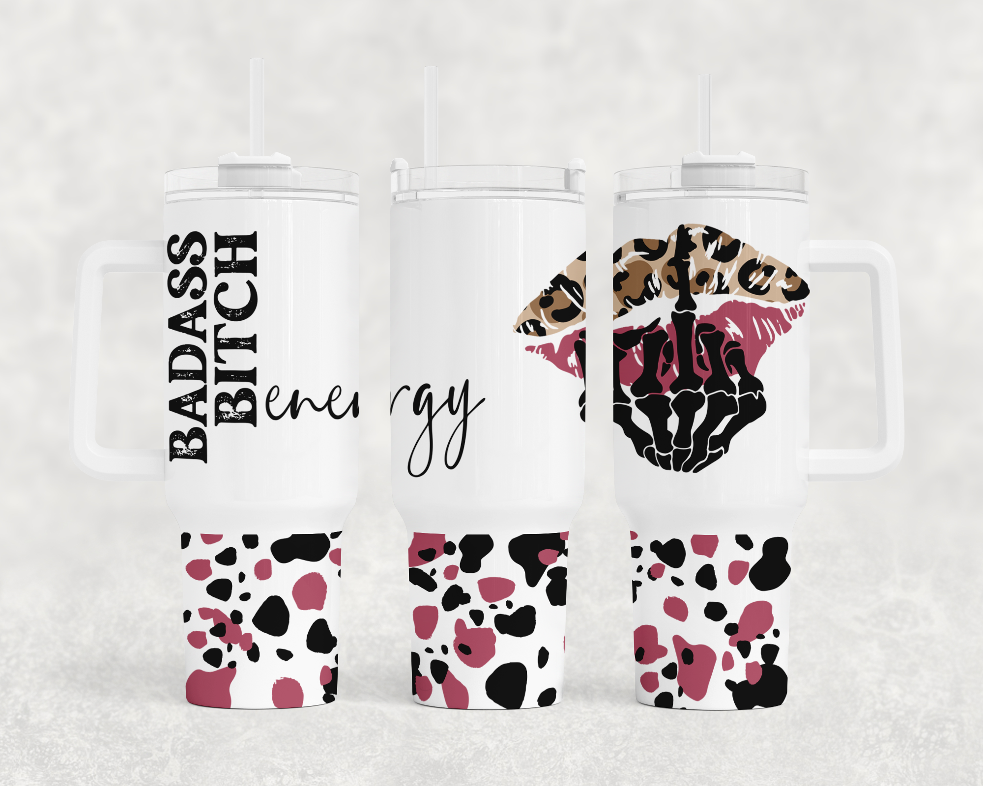 Badass Bitch Energy - 40oz Handle Tumbler - Sublimation or Waterslide Wrap