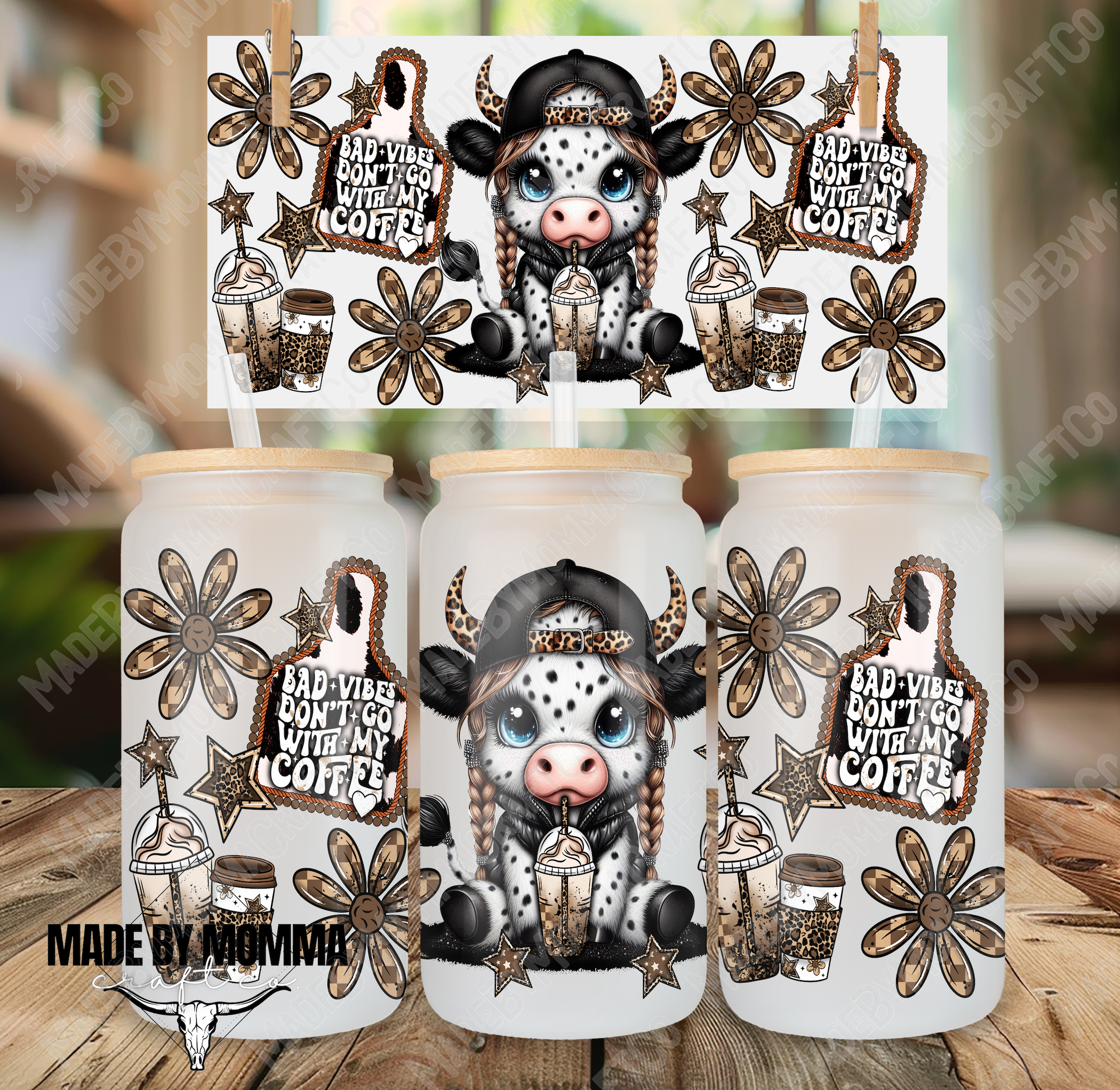 Bad Vibes Cow 16oz UV DTF or Sublimation Wrap