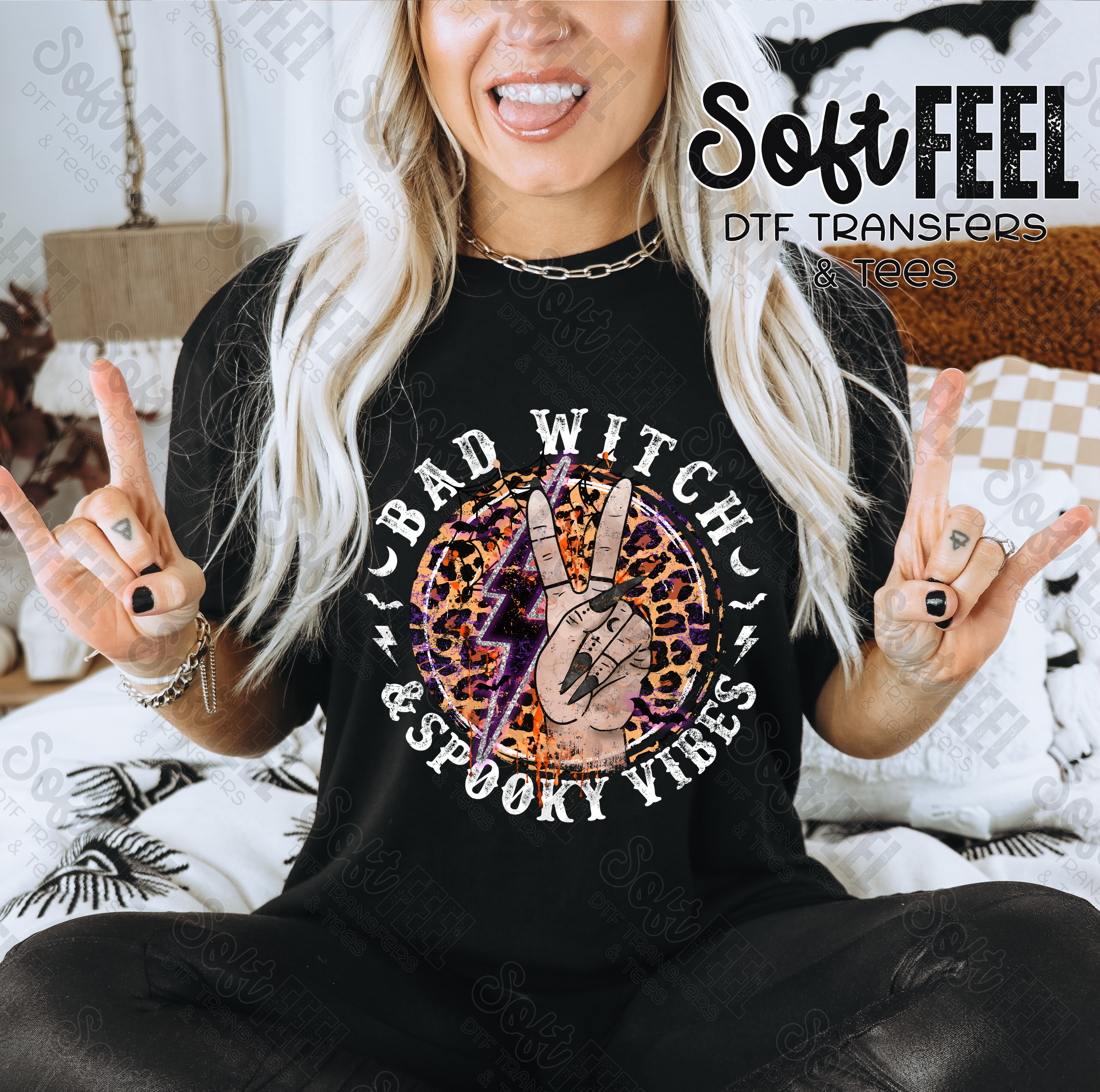 Bad Witch &amp; Spooky Vibes - Halloween Horror / Women&#39;s - Direct To Film Transfer / DTF - Heat Press Clothing Transfer