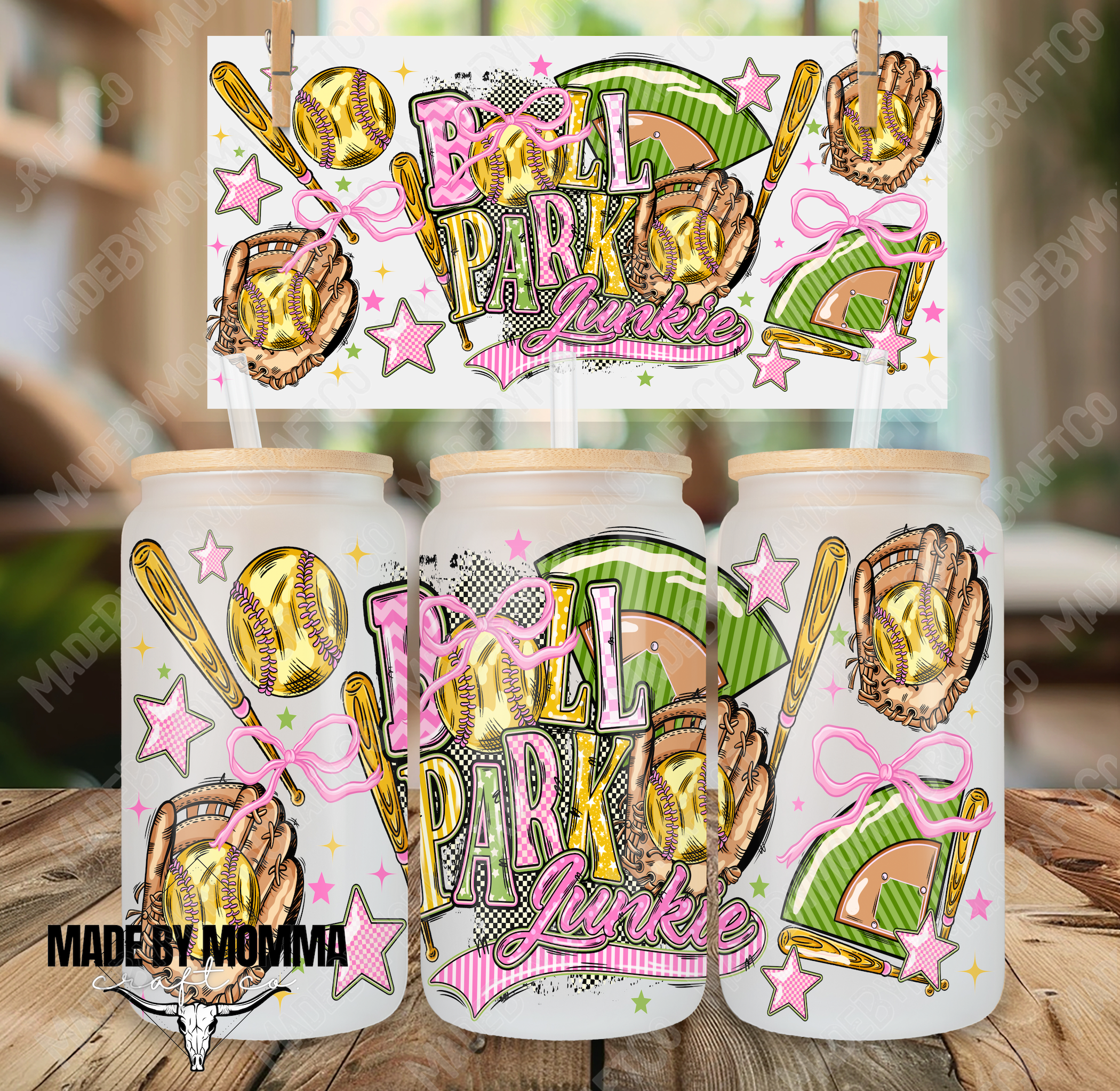 Ballpark Junkie Softball 16oz UV DTF or Sublimation Wrap