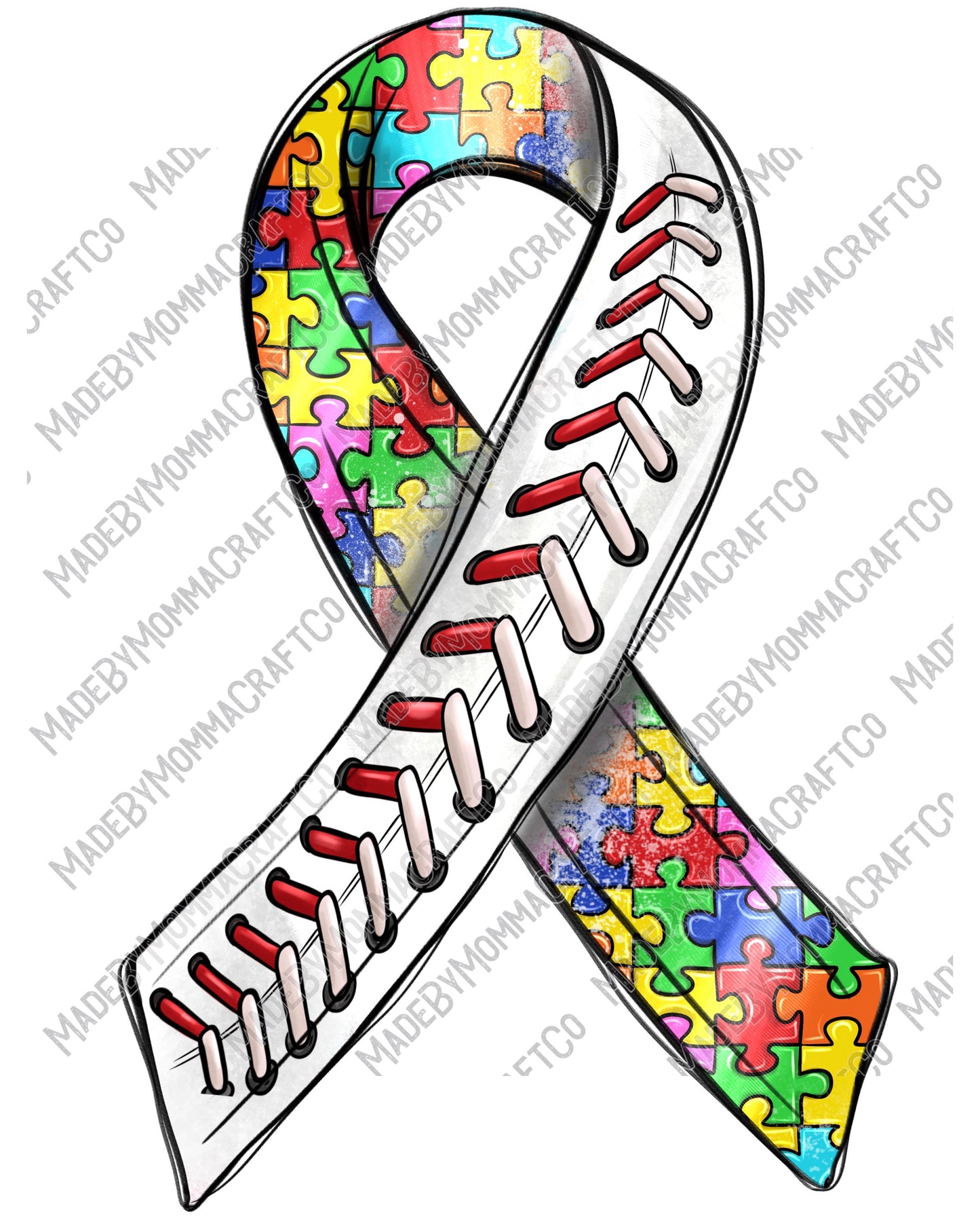 Baseball Autism Ribbon - Autism / Sports - Cheat Clear Waterslide™ or White Cast Sticker