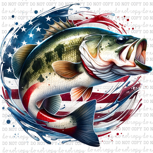 Bass USA Circular - Patriotic / Fishing - Cheat Clear Waterslide™ or White Cast Sticker