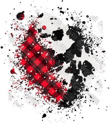 Black Cow Red Buffalo Plaid Patch 1 - Patches & Patterns - Direct To Film Transfer / DTF - Heat Press Clothing Transfer