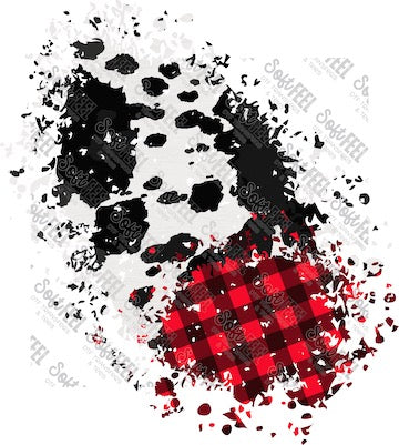 Black Cow Red Buffalo Plaid Patch 4 - Patches & Patterns - Direct To Film Transfer / DTF - Heat Press Clothing Transfer