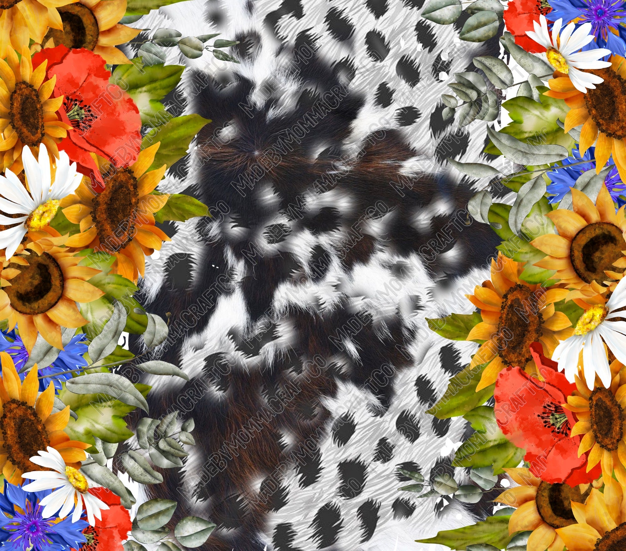 Floral Cowhide Pattern Blank Cowhide Flower - Vinyl Or Waterslide Seamless Wrap – Made By ...