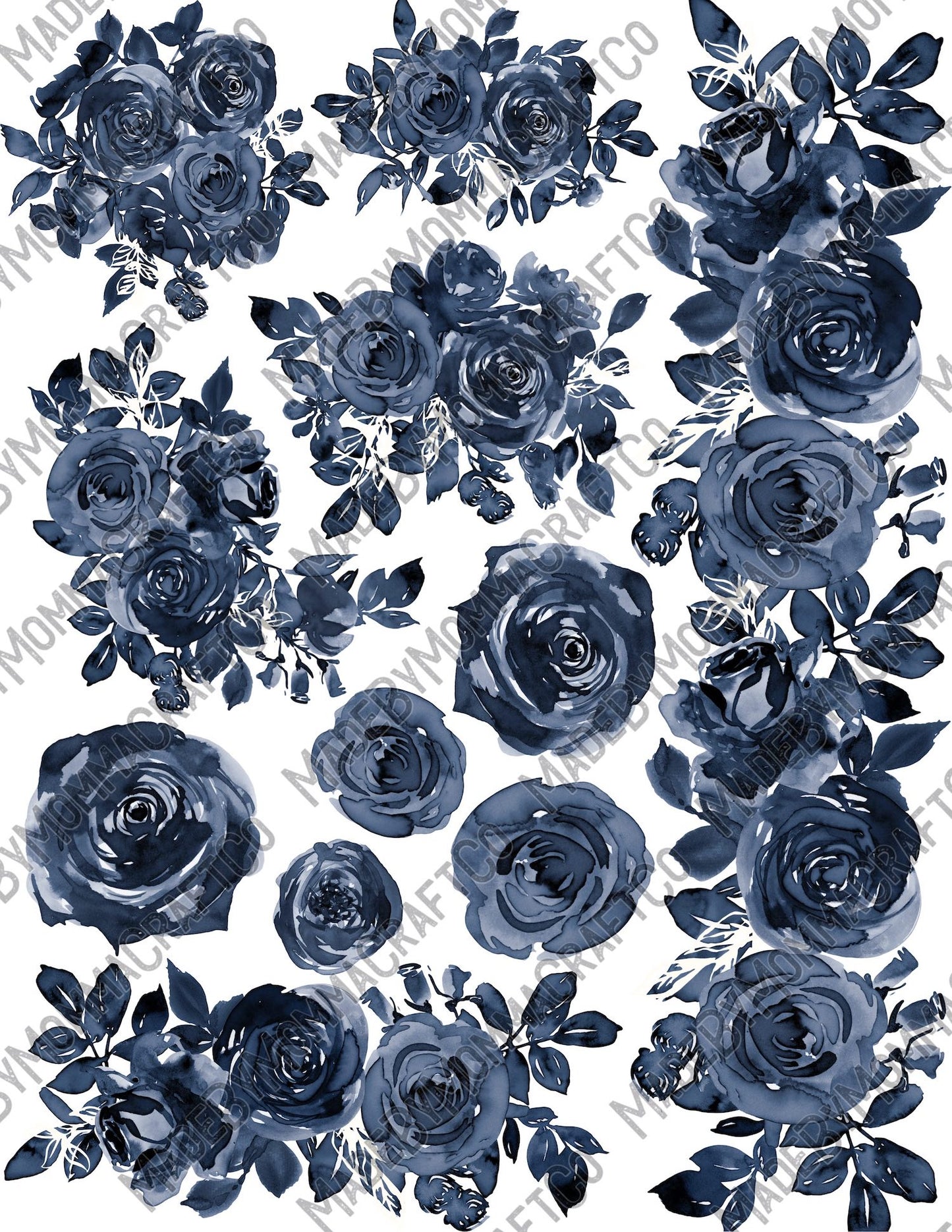 Blue Indigo Floral Sheet - Cheat Clear Waterslide ™ or Sticker Themed Sheet  Elements Sheet