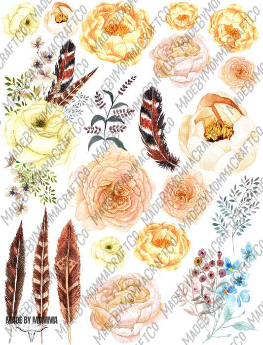 Boho Floral Sheet - Cheat Clear Waterslide ™ or Sticker Themed Sheet  Elements Sheet