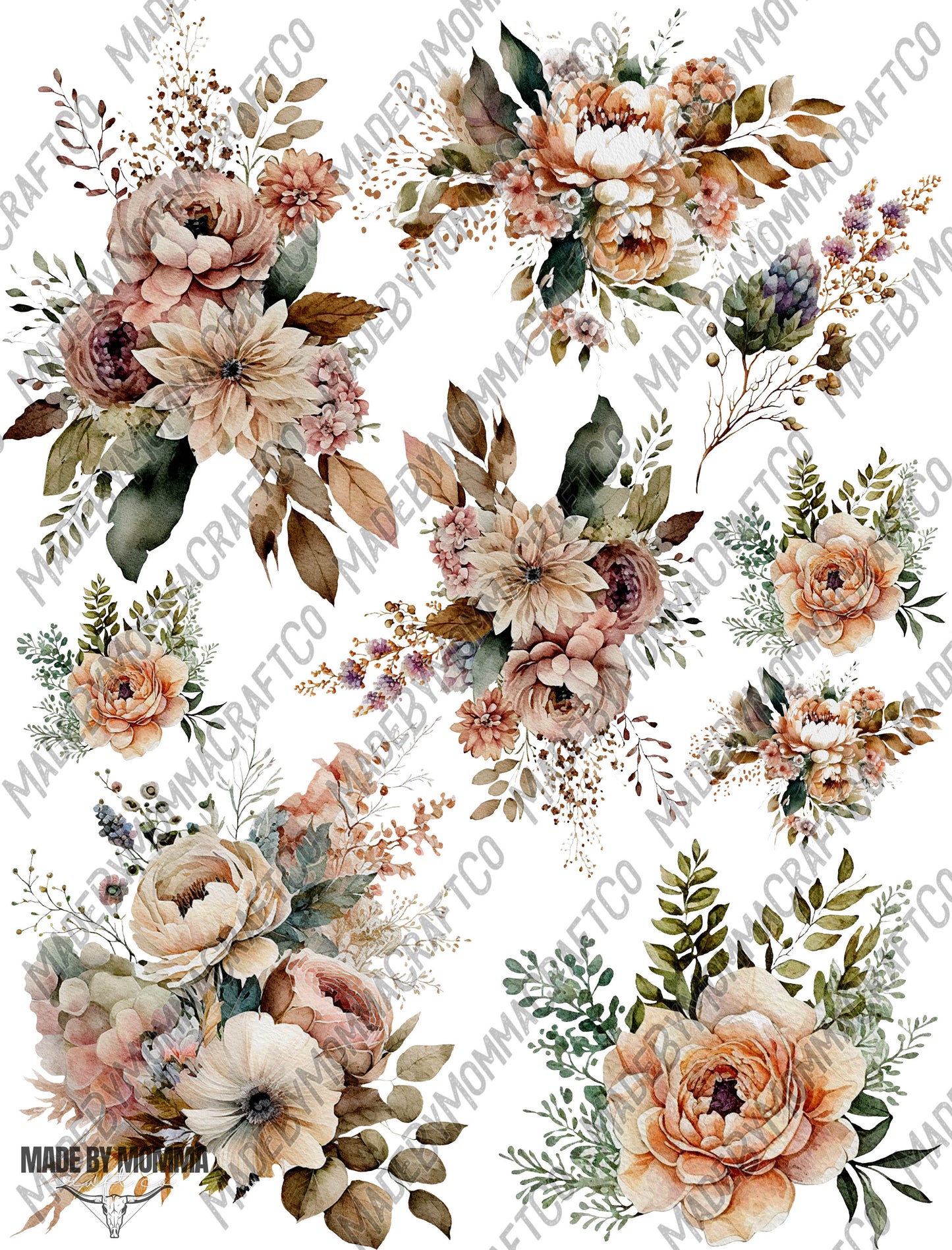 Boho Floral Sheet 2 - Cheat Clear Waterslide ™ or Sticker Themed Sheet  Elements Sheet