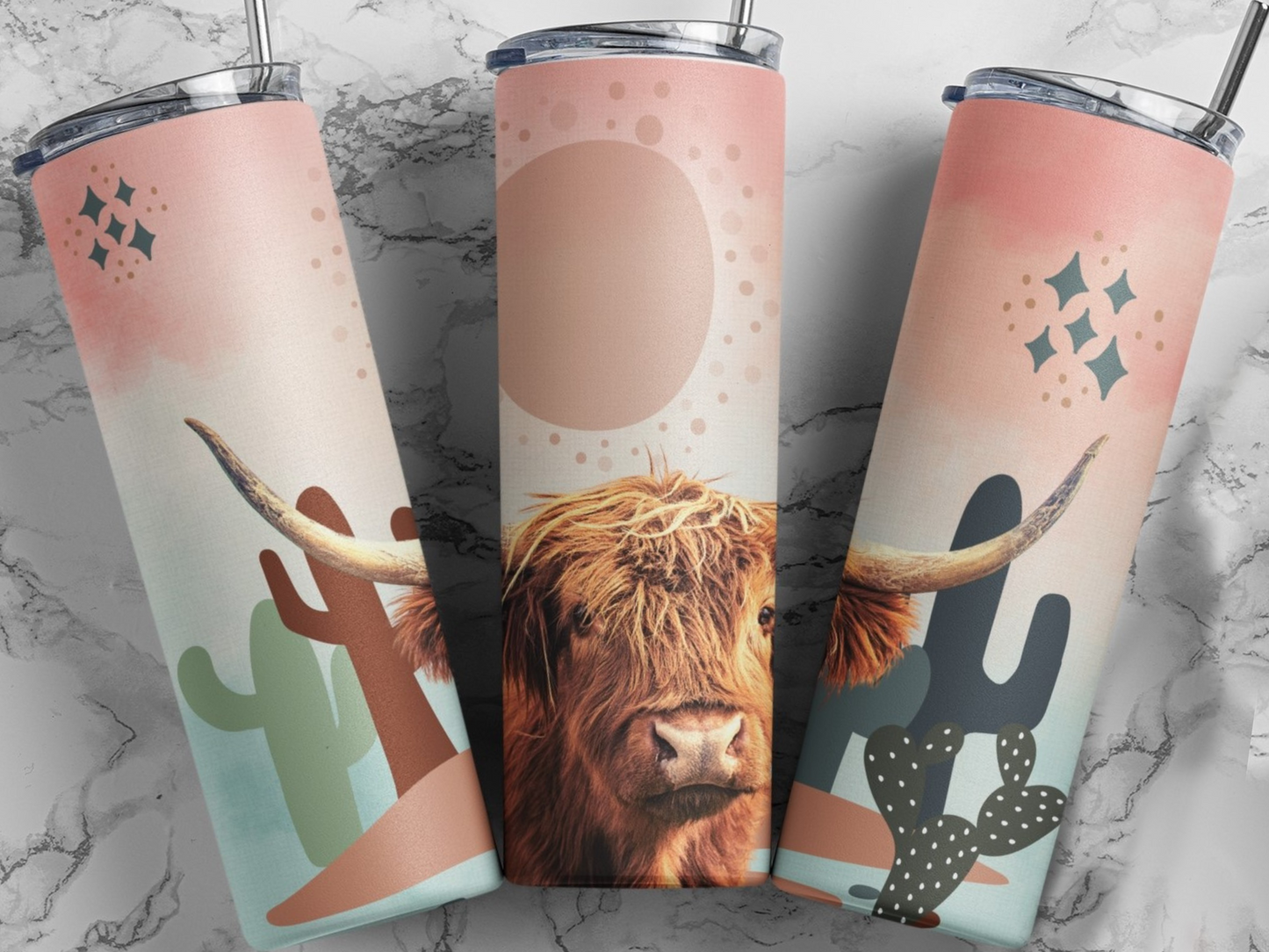 Boho Highland Cow - Sublimation or Waterslide Wrap - 20oz and 30oz