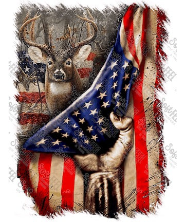 Buck Flag - Patriotic / Hunting - Direct To Film Transfer / DTF - Heat Press Clothing Transfer