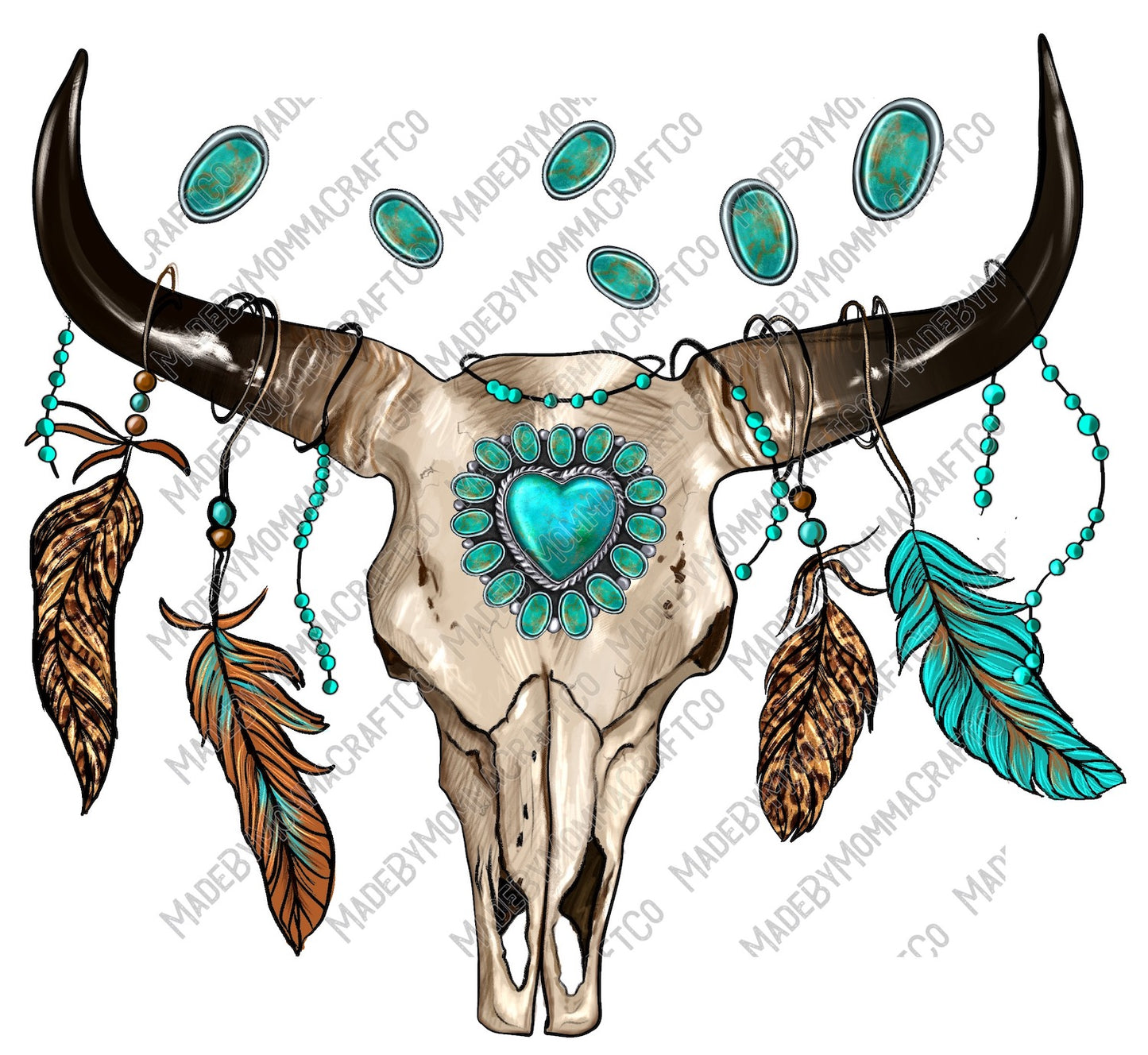 Bull Skull Turquois - Country Western - Cheat Clear Waterslide™ or White Cast Sticker