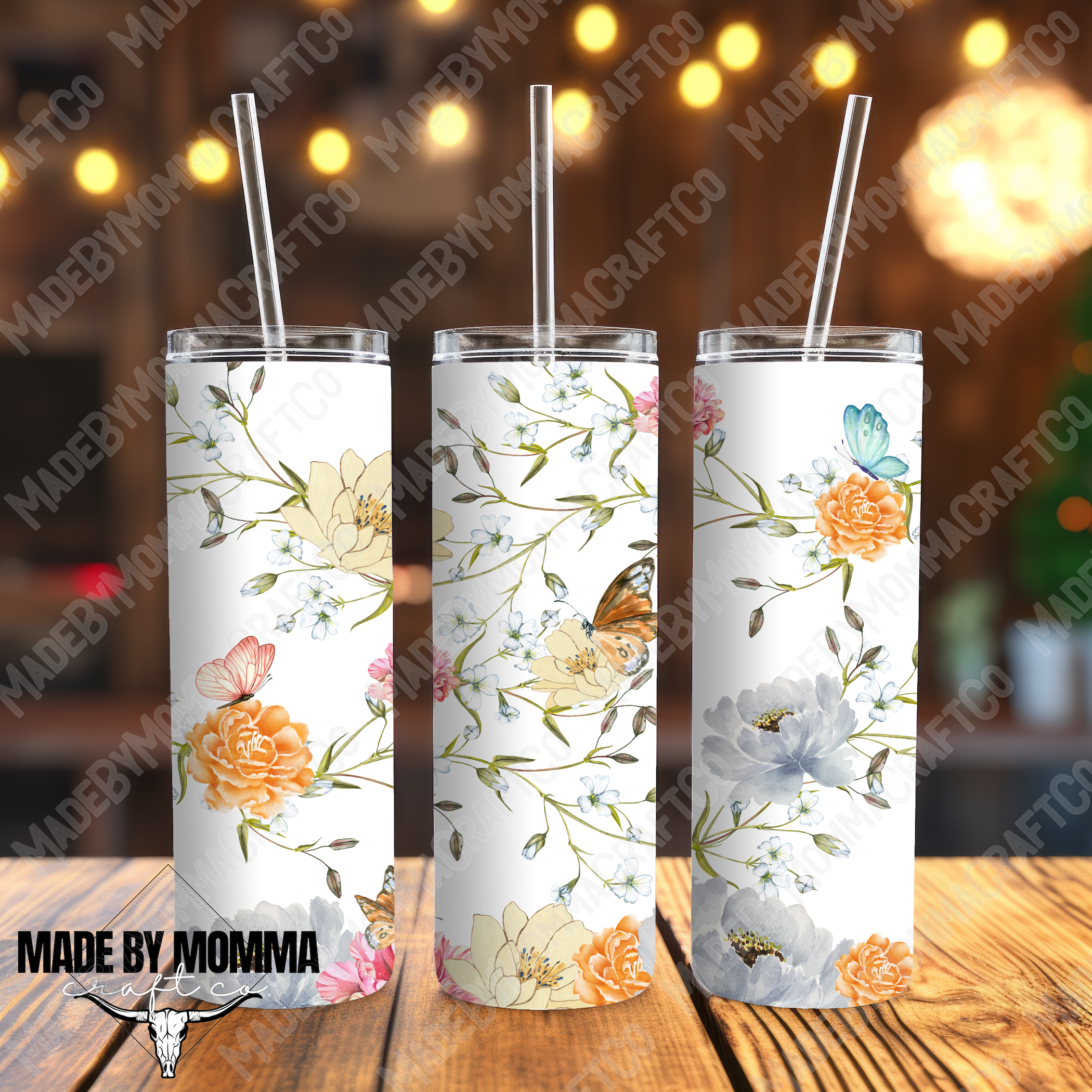 Butterflies Flowers UV DTF Tumbler Wrap