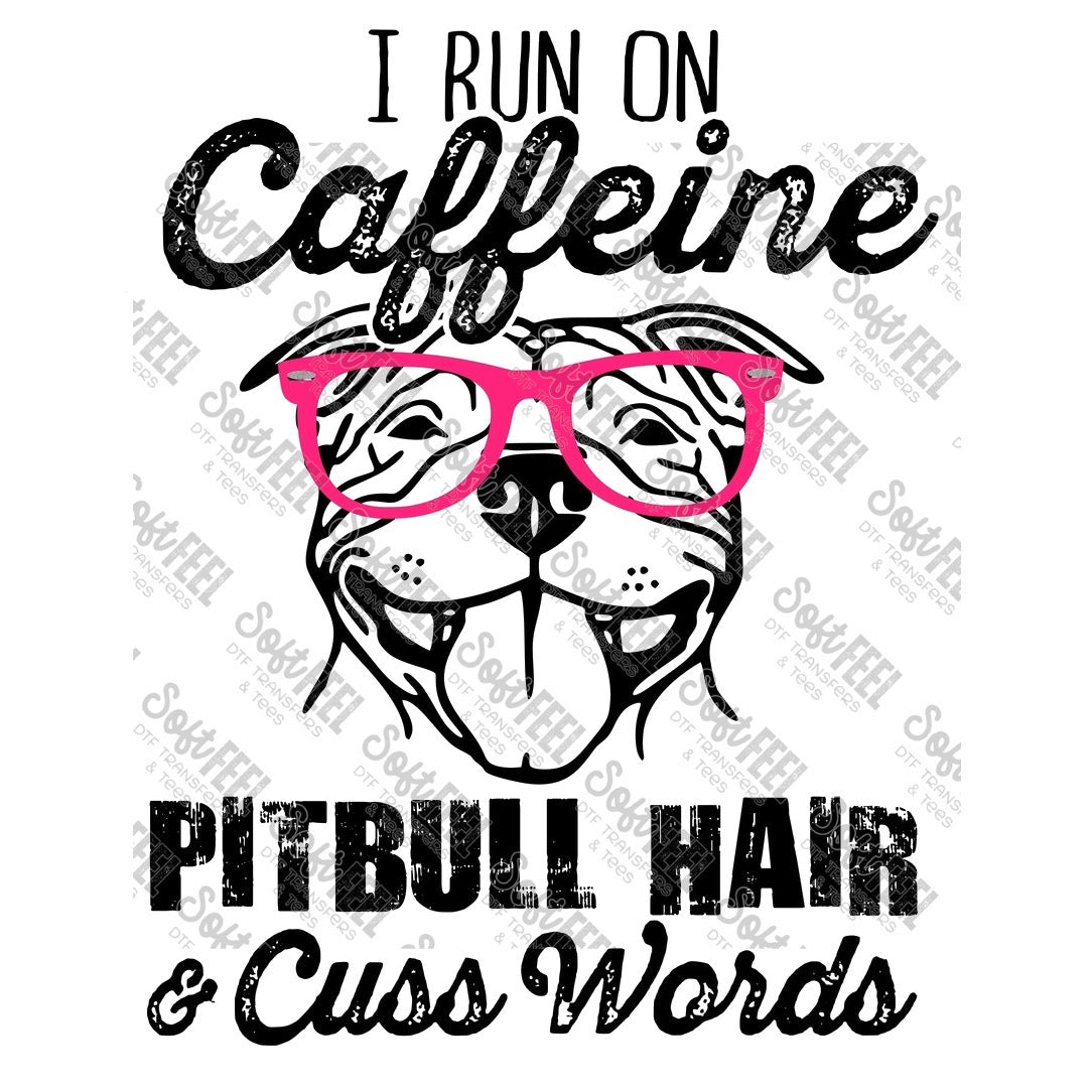 Caffeine And Pitbull Pink Glasses - Animals / Women&#39;s - Direct To Film Transfer / DTF - Heat Press Clothing Transfer
