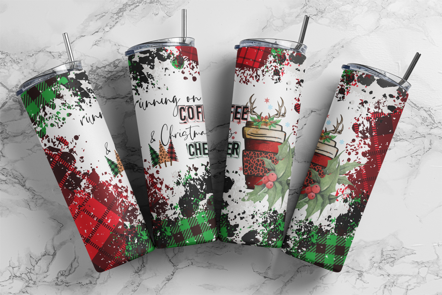 Running On Coffee and Christmas Cheer - Sublimation or Waterslide Wrap - 20oz and 30oz