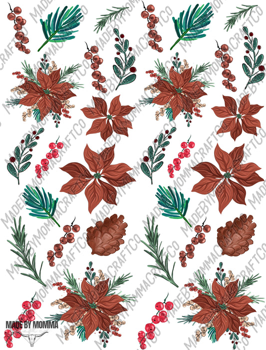 Christmas Floral Elements Sheet - Cheat Clear Waterslide ™ or Sticker Themed Sheet  Elements Sheet