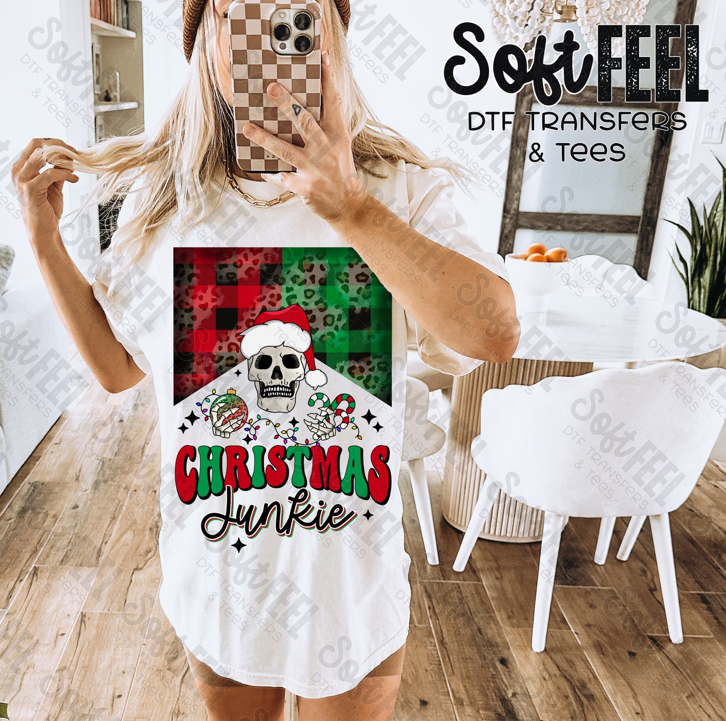 Christmas Junkie - Christmas / retro - Direct To Film Transfer / DTF - Heat Press Clothing Transfer