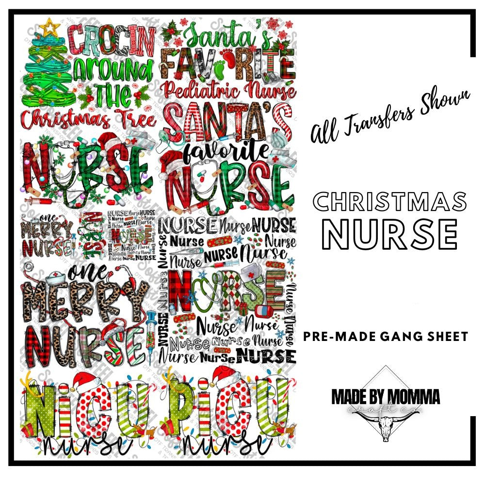 Christmas Nurse Gang Sheet - Themed Pre-Made DTF Transfers