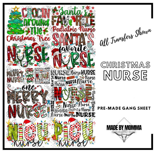 Christmas Nurse Gang Sheet - Themed Pre-Made DTF Transfers