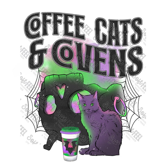 Coffee Cats and Covens - Halloween horror / Animals - Direct To Film Transfer / DTF - Heat Press Clothing Transfer