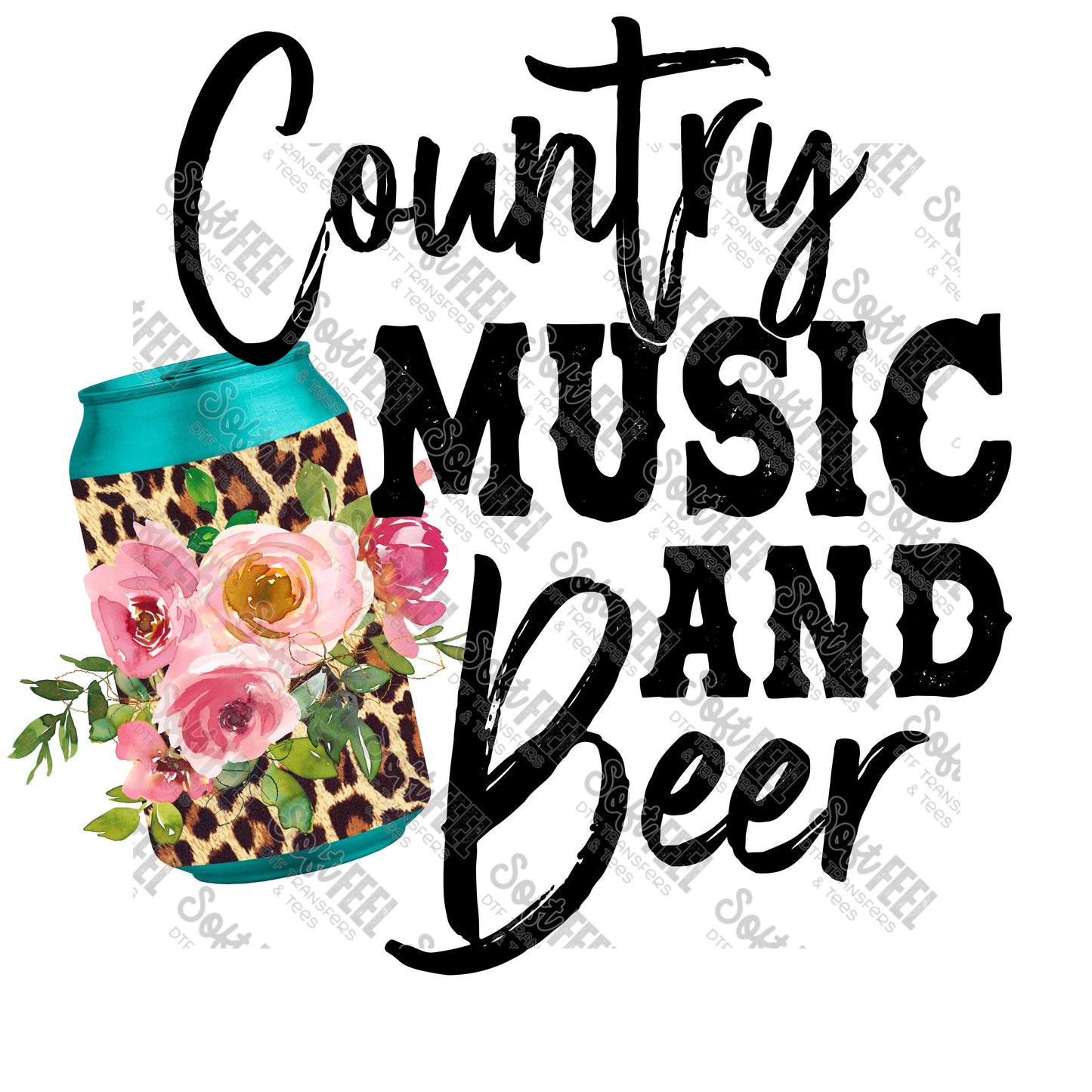 Country Music and Beer Flowers - Country Western - Direct To Film Transfer / DTF - Heat Press Clothing Transfer