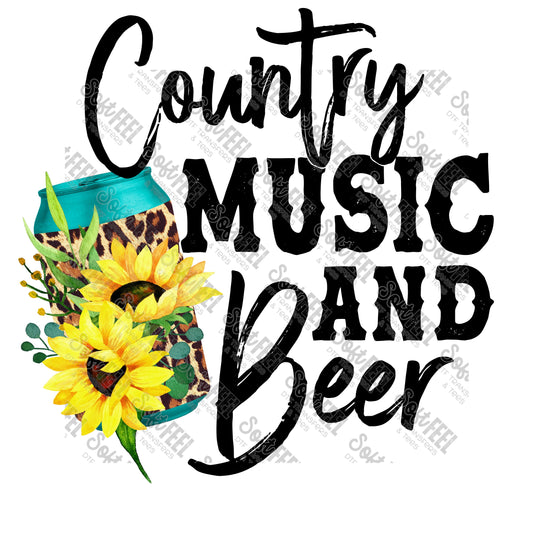 Country Music and Beer Sunflower - Country Western - Direct To Film Transfer / DTF - Heat Press Clothing Transfer