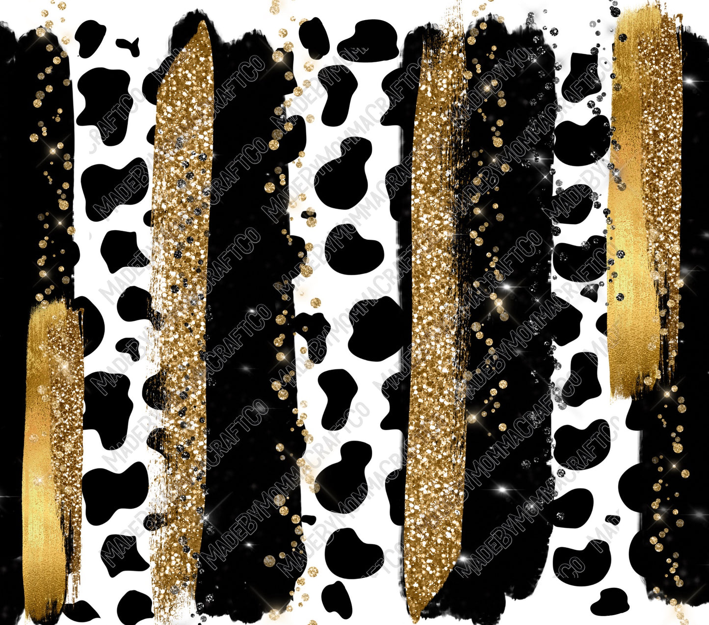 Cowprint Brushstrokes Gold Glitter - Vinyl Or Waterslide Seamless Wrap