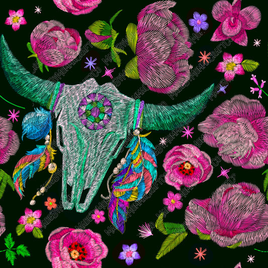 Cow Skull Embroidered - Vinyl Or Waterslide Seamless Wrap